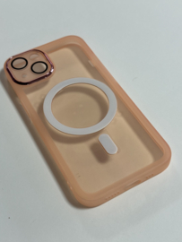 Iphone 14 hoes roze met lens bescherming