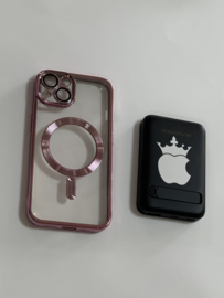 Iphone 14 magsafe hoes Roze + powerbank