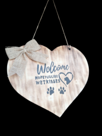 Houten hart - welcome wet kisses - Tika's Handmade Collection