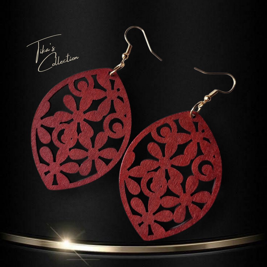 Houten oorbellen rood ~ Tika's Collection