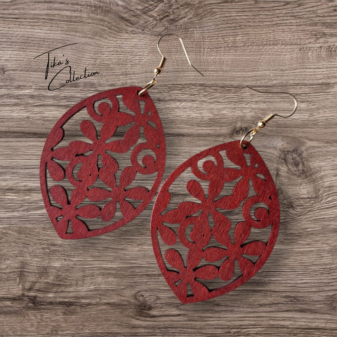 Houten oorbellen rood ~ Tika's Collection