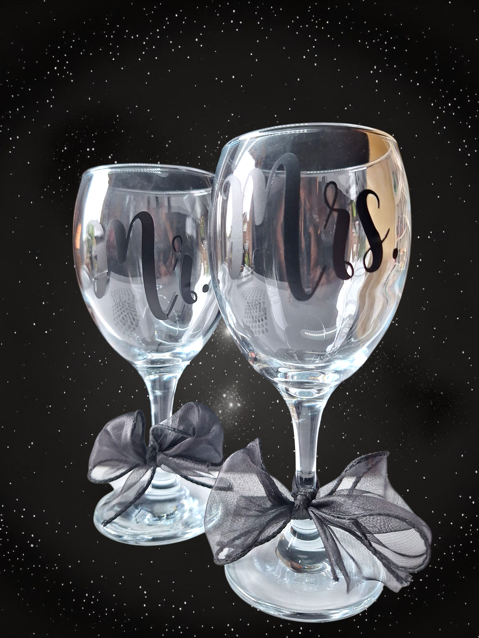Set van 2 wijnglazen Mr & Mrs - zwart