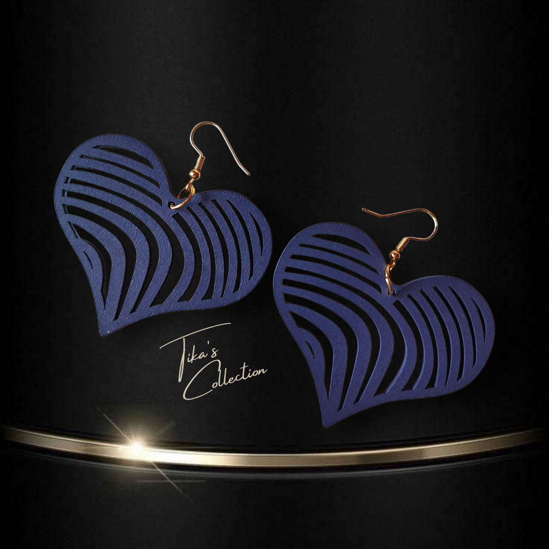 Houten oorbellen blauw ~ Tika's Collection