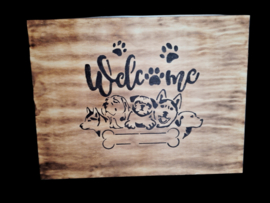 Houten decoratie- welcome hond - Tika's Handmade Collection