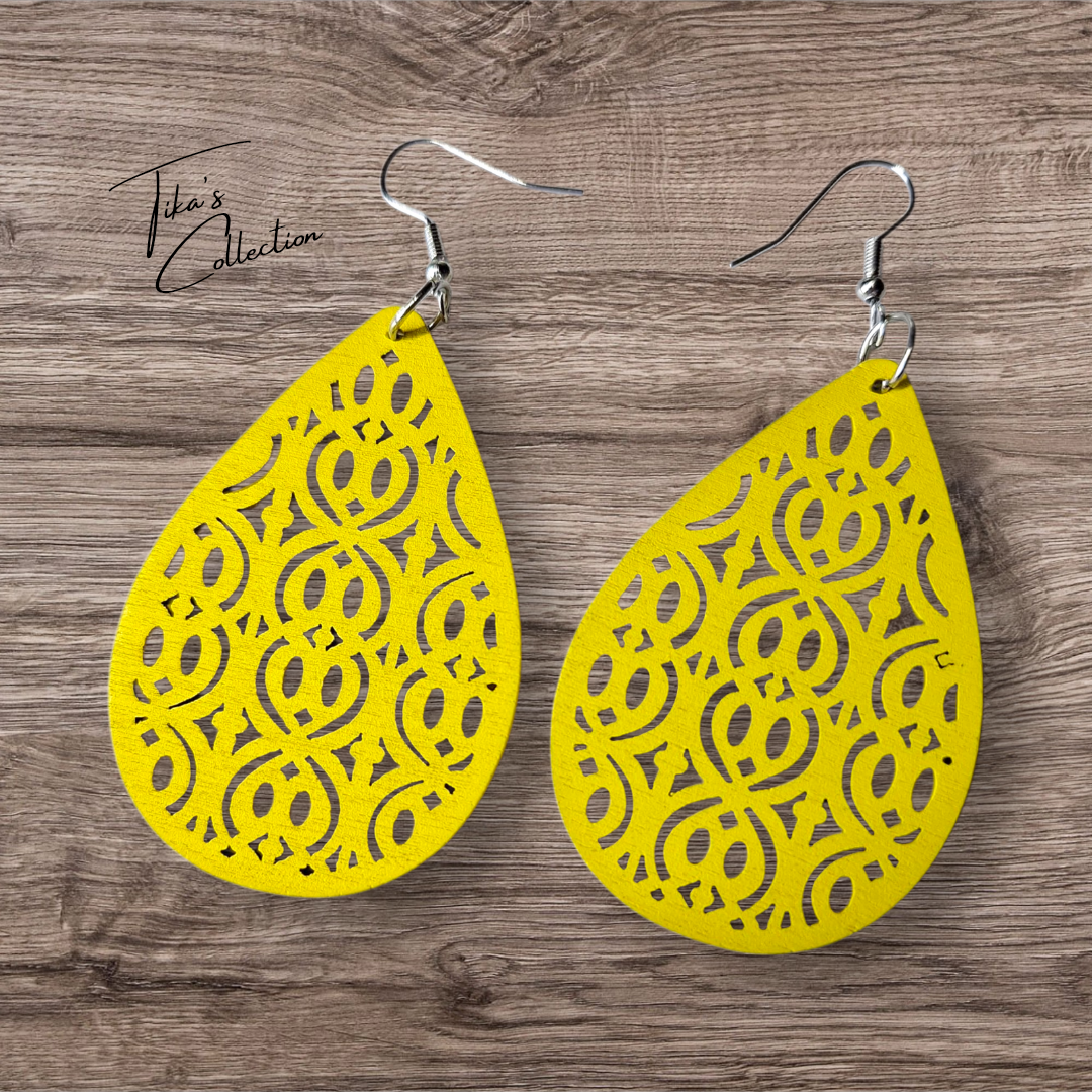 Houten oorbellen geel ~ Tika's Collection