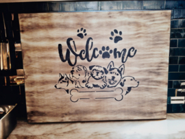 Houten decoratie- welcome hond - Tika's Handmade Collection