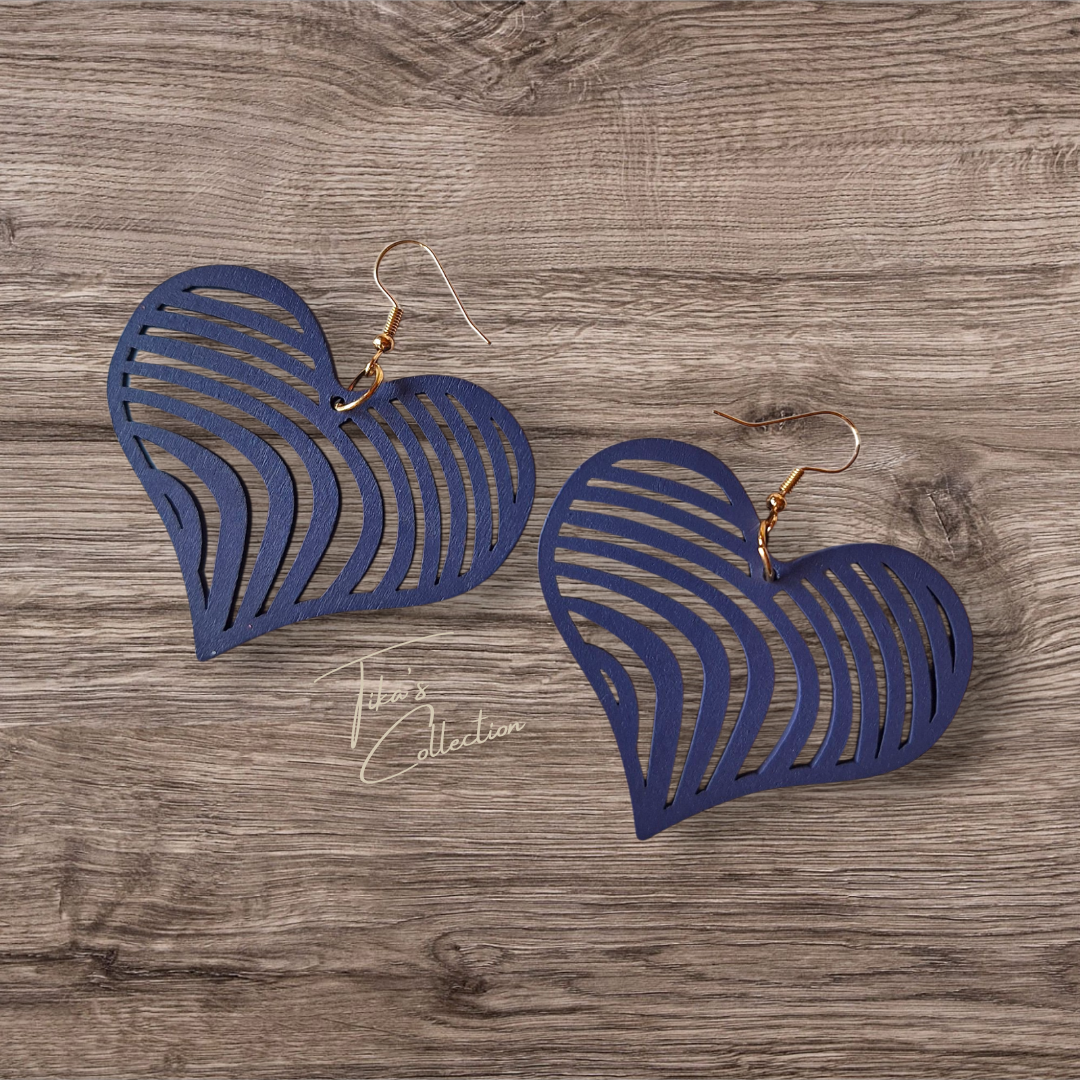 Houten oorbellen blauw ~ Tika's Collection
