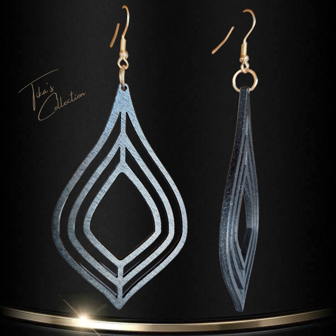 Houten oorbellen zwart ~ Tika's Collection