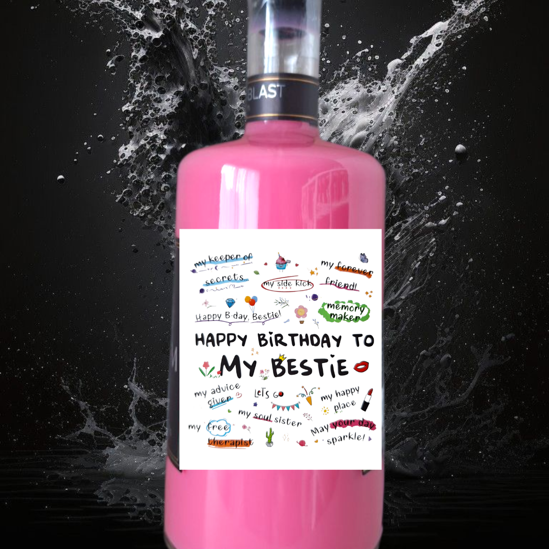 Creamy Likeur STBerryblast met etiket Happy Birthday My Bestie