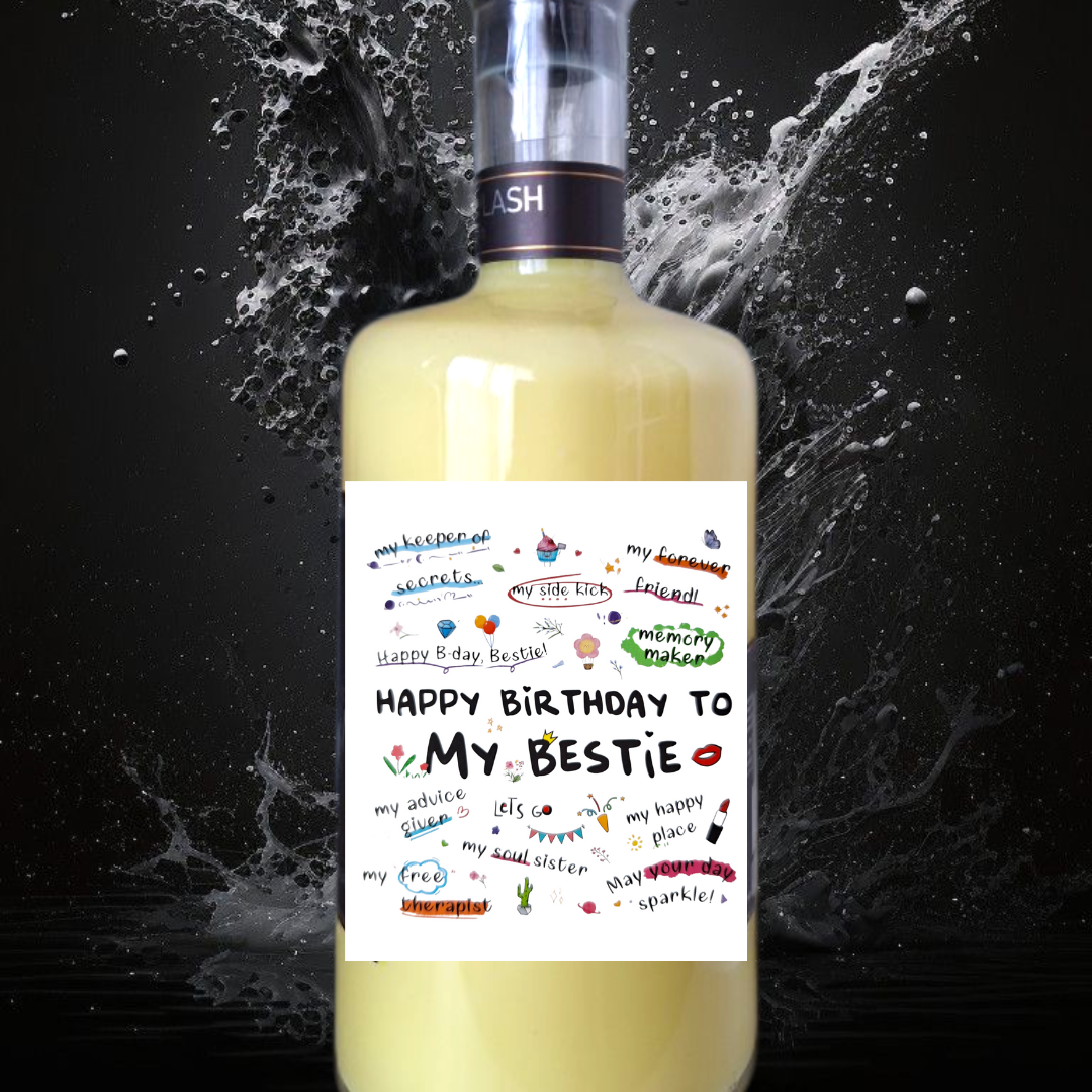 Creamy Likeur Pineapplash met etiket Happy Birthday My Bestie