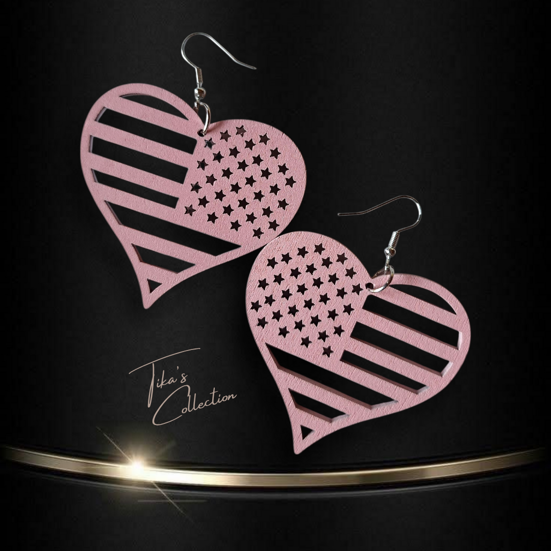 Houten oorbellen roze ~ Tika's Collection