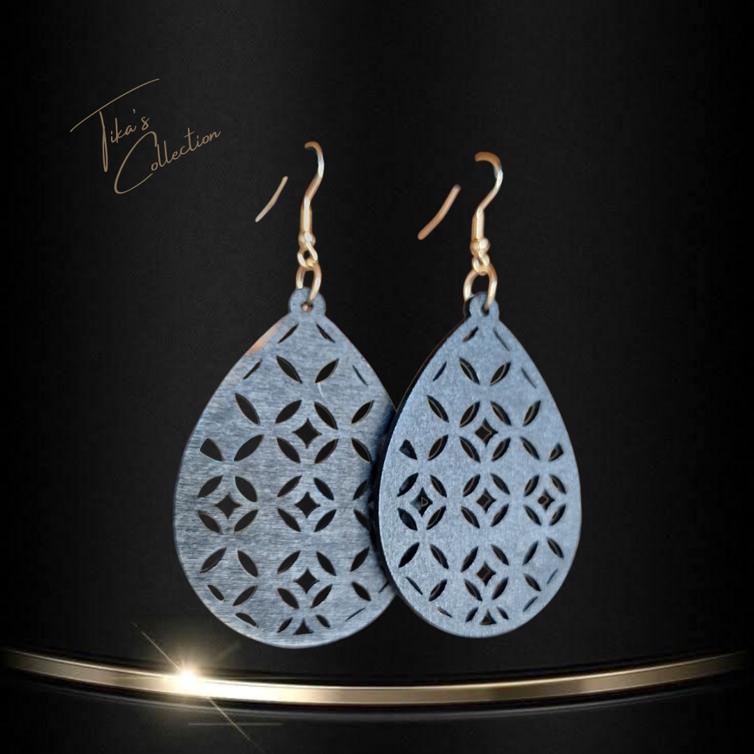 Houten oorbellen zwart ~ Tika's Collection