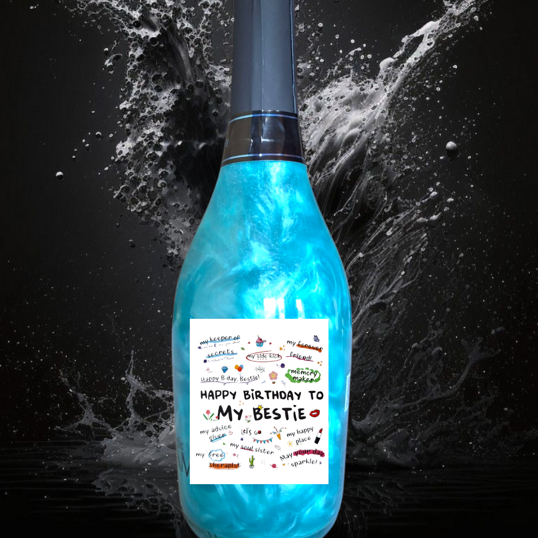 Glitterwijn Sky met etiket Happy Birthday My Bestie
