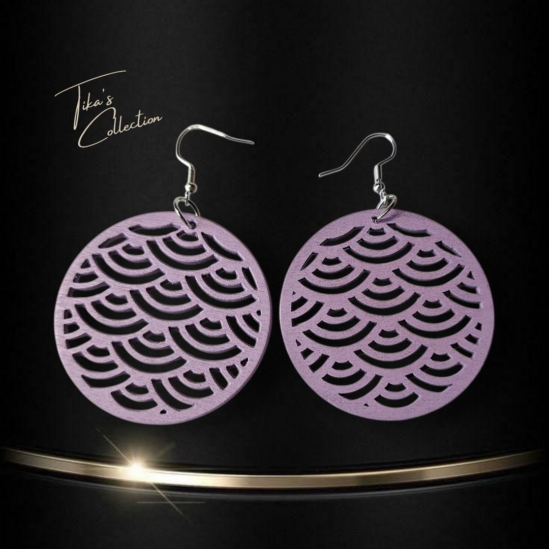 Houten oorbellen paars ~ Tika's Collection