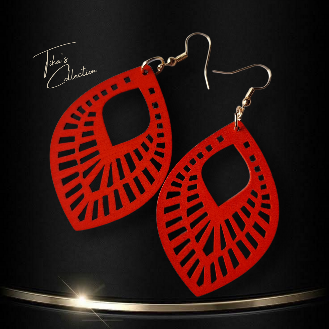 Houten oorbellen rood ~ Tika's Collection