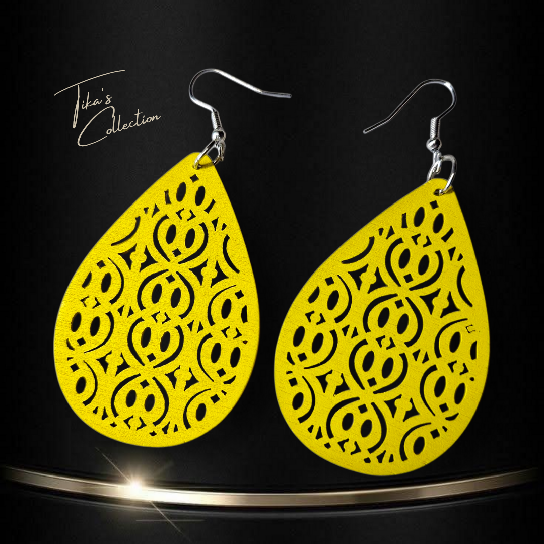 Houten oorbellen geel ~ Tika's Collection