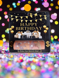Geldwenskaart Happy Birthday in hout