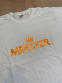 Wit MEESTER. Shirt Klas met glanzend Oranje