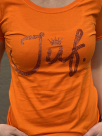 Oranje JUF. shirt Ronde hals krijt met glitter Oranje