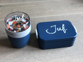 Donkerblauw JUF. Lunchbox Krijt