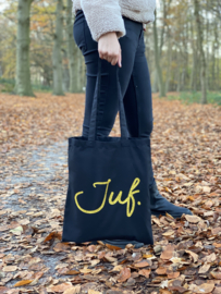 Zwart JUF. katoenen tas Krijt met Glitter Goud