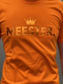 Oranje MEESTER. Shirt Klas met glanzend Oranje