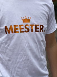 Wit MEESTER. Shirt Klas met glanzend Oranje