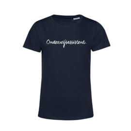 Donkerblauw ONDERWIJSASSISTENT. Dames Shirt Ronde hals Krijt