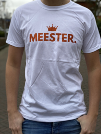 Wit MEESTER. Shirt Klas met glitter Oranje