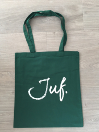 Flessengroen JUF. katoenen tas Krijt
