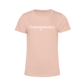 Pastel roze ONDERWIJSASSISTENT. Dames Shirt Ronde hals Krijt