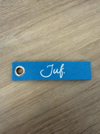 Blauw JUF. Vilten Sleutelhanger Krijt