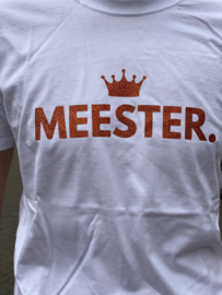 Wit MEESTER. Shirt Klas met glitter Oranje