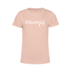 Pastel roze KLEUTERJUF. Shirt Ronde hals Krijt