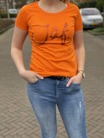 Oranje JUF. shirt Ronde hals krijt met glitter Oranje