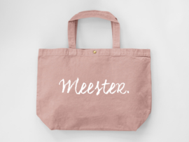 Oudroze MEESTER. Canvas shopper Krijt