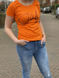 Oranje JUF. shirt Ronde hals krijt met glitter Oranje
