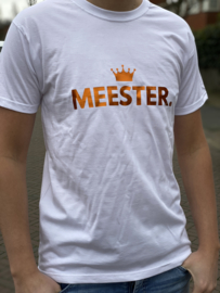 Wit MEESTER. Shirt Klas met glanzend Oranje