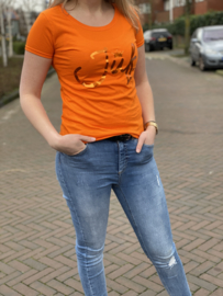 Oranje JUF. shirt Ronde hals krijt met glanzend Oranje