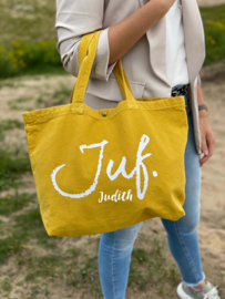 PERSONALISATIE: Okergeel Canvas shopper (Dubbelzijdig)