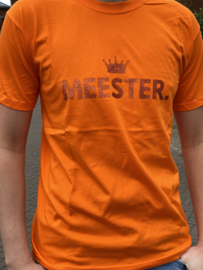 Oranje MEESTER. Shirt Klas met glitter Oranje