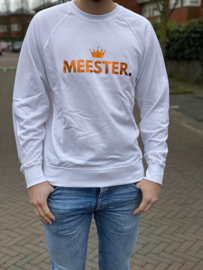 Wit MEESTER. Lightweight Sweater Klas met glanzend Oranje