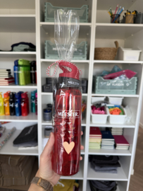 MEESTER. Cadeaupakket waterfles en keycord rood