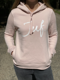 Pastel roze JUF. Hoodie krijt