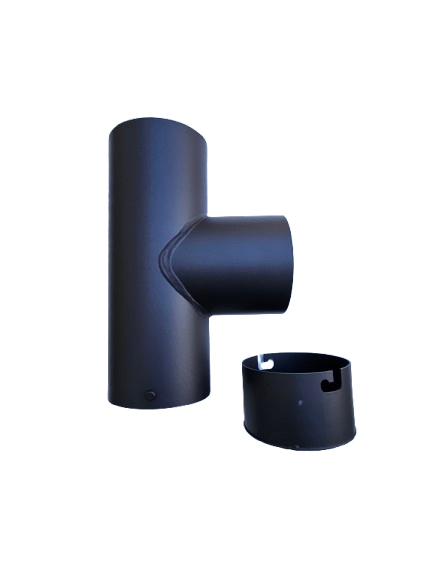 2 MM Ø 150 mm kachelpijp T-stuk met deksel - zwart