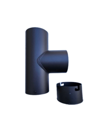 2 MM Ø 120 mm kachelpijp T- stuk 90° met dop - zwart