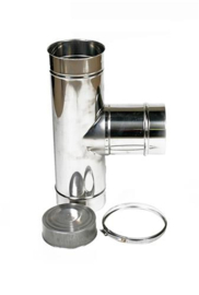 EW/Ø150mm T-stuk 90° graden met dop en klemband  RVS