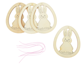 4x Houten hangers 9x11cm  - paashaas