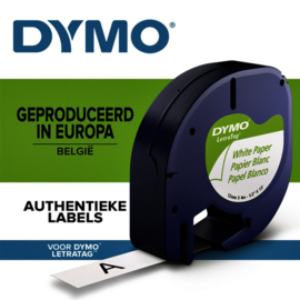 Labeltape Dymo Letratag 91200 papier 12mm zwart op wit