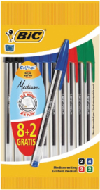 Balpen Bic Cristal assorti medium zakje à 8+2 gratis